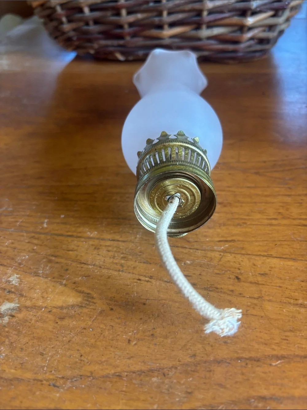 Vintage pink frosted pink rib design 3footed base miniature hurricane oil lamp